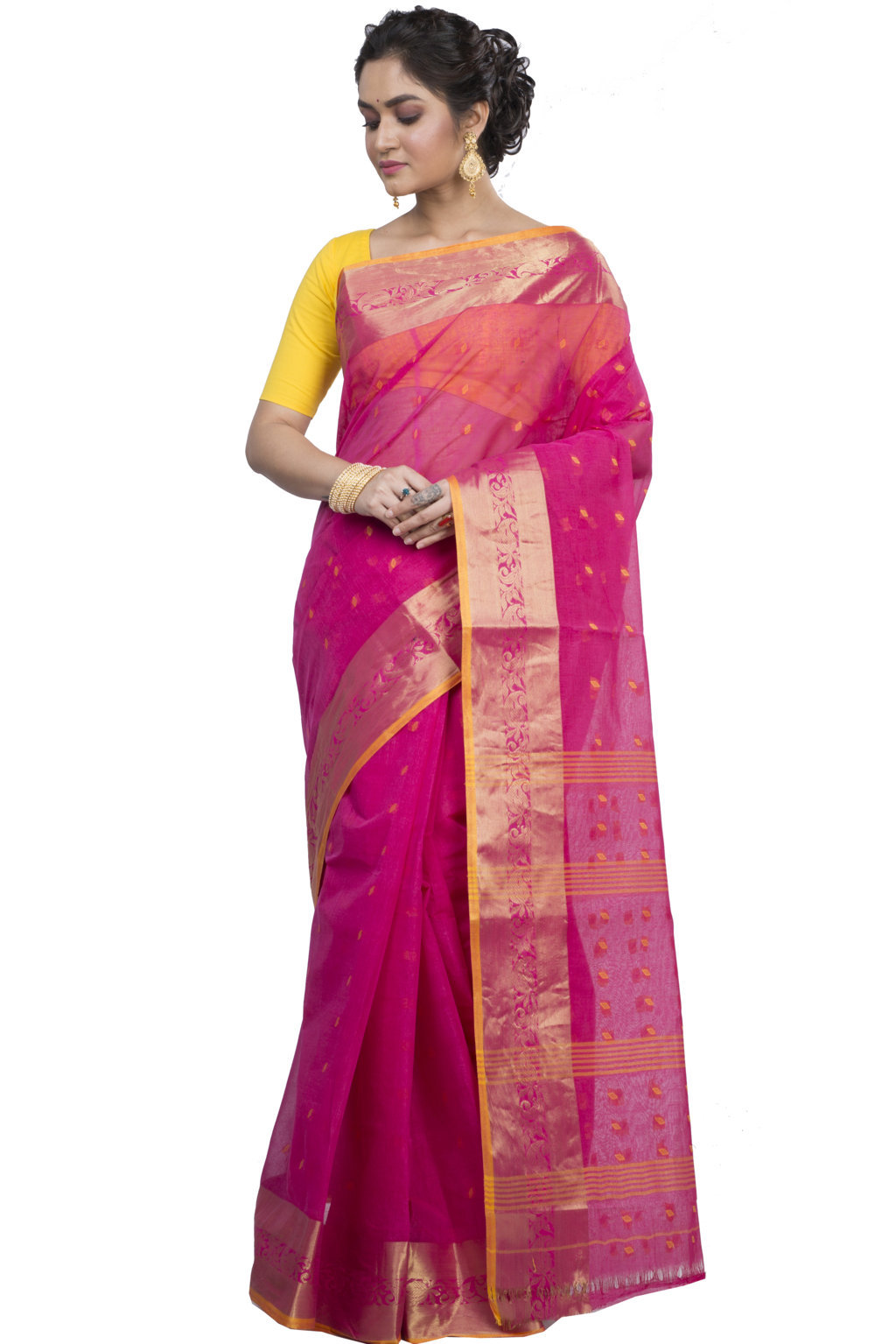 Pink Pure Cotton Churi_Par Tant Saree (862)